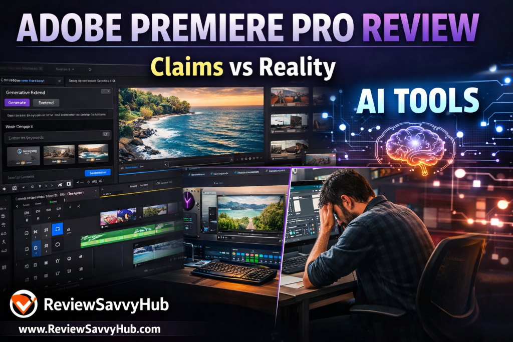 Adobe Premiere Pro review analysing AI tools, real-world performance, and claims vs reality – ReviewSavvyHub