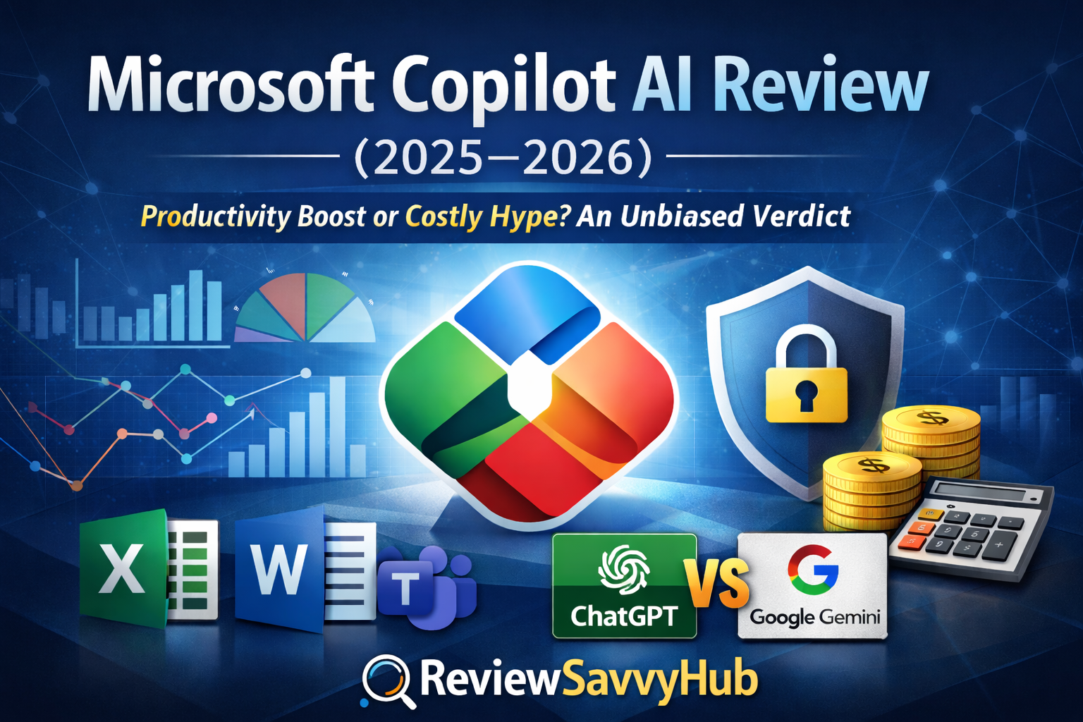 Microsoft Copilot AI interface visual representing claims vs reality in enterprise AI productivity tools – ReviewSavvyHub review