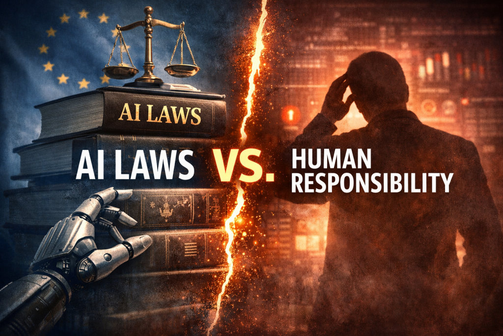 AI laws versus human responsibility illustration