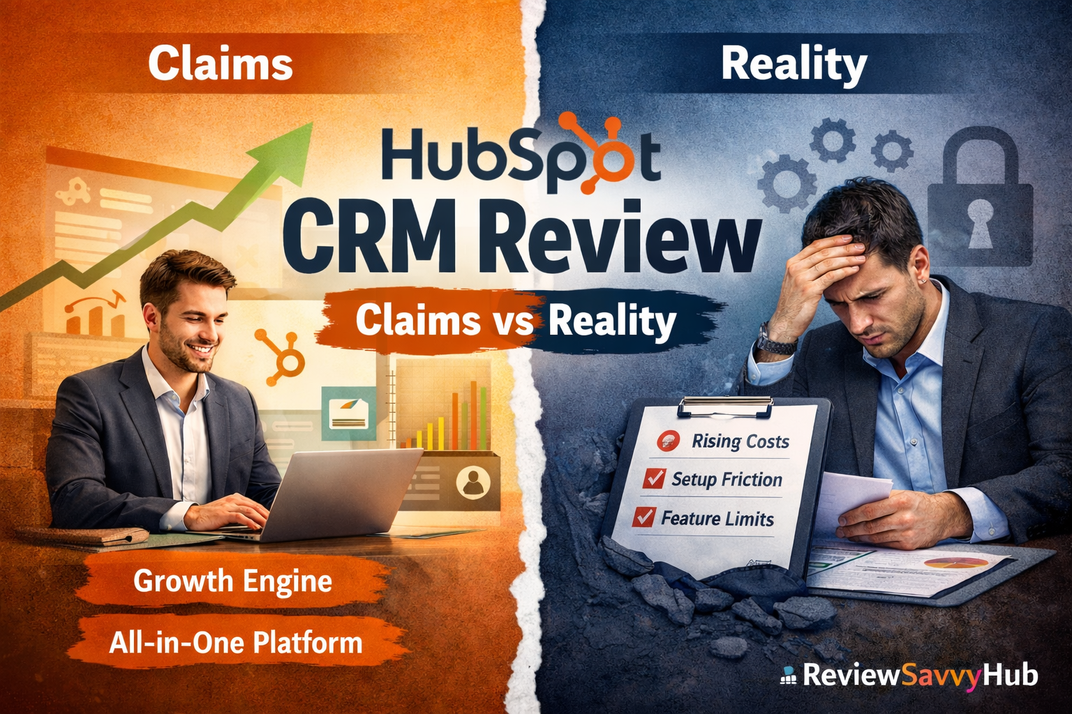 HubSpot CRM review showing claims vs reality with automation benefits and scaling challenges – ReviewSavvyHub
